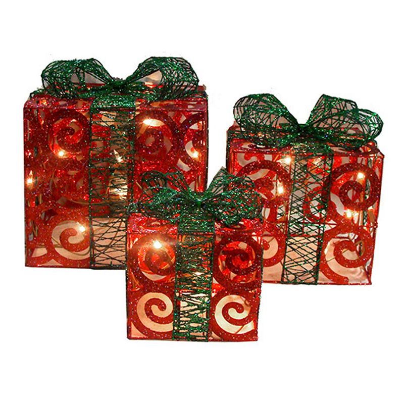 Northlight Pre-Lit Gift Box Indoor / Outdoor Christmas Decor 3-piece Set, R
