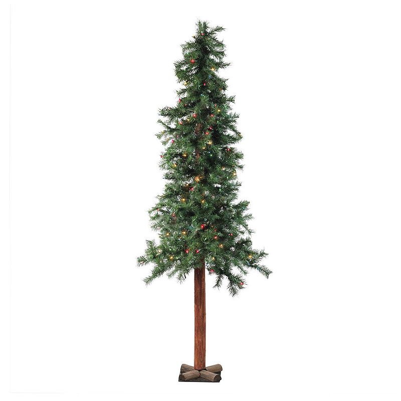 7-ft. Pre-Lit Traditional Woodland Alpine Artificial Christmas Tree, Green