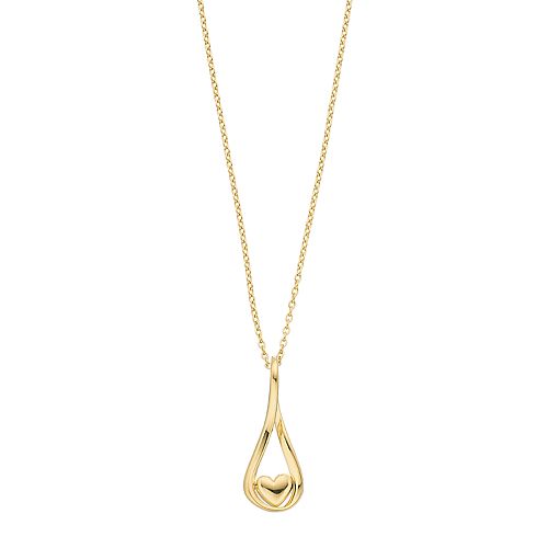 14k Gold Heart Teardrop Pendant Necklace