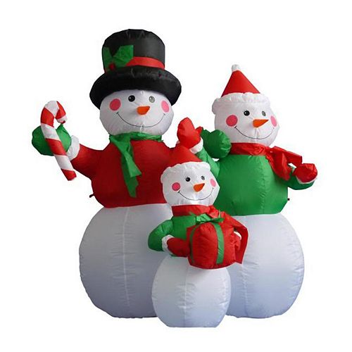 Pre-Lit Inflatable Snowman Family & Blower Outdoor ...