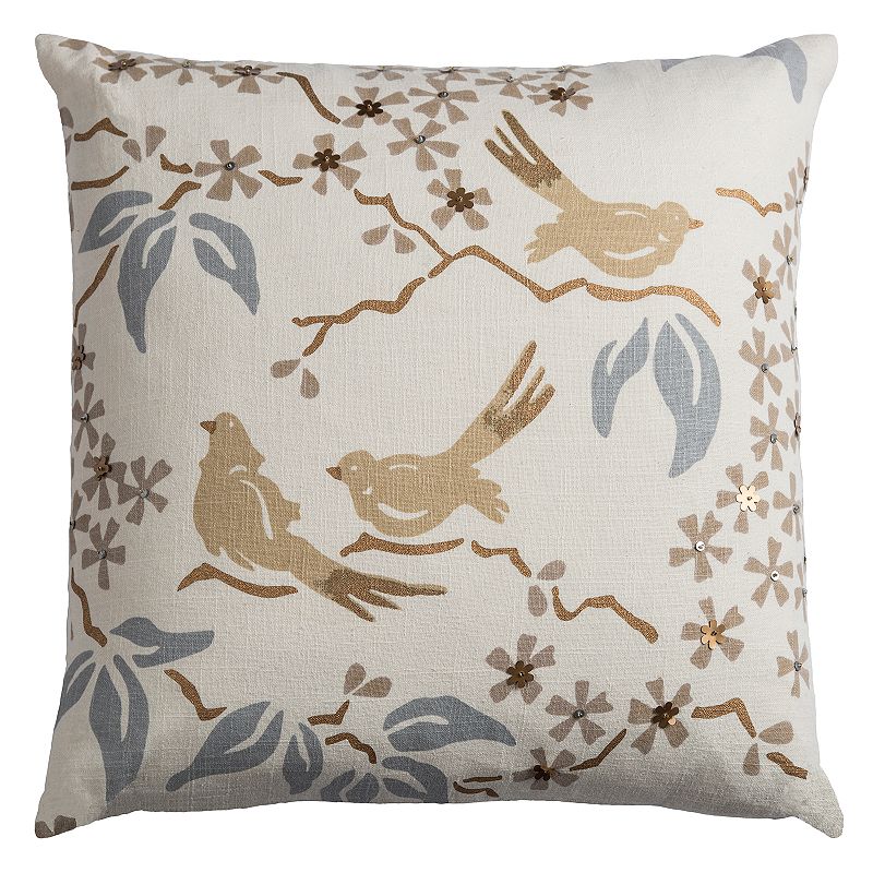 Rizzy Home Glitter Birds Throw Pillow, White, 18X18