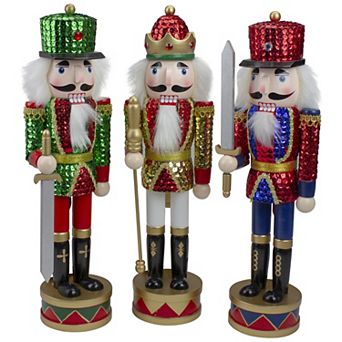 14 in Sequin Nutcracker Christmas Decor 3 pc Set