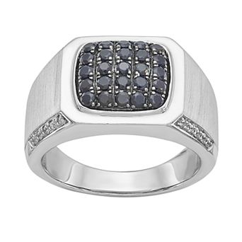 Men's Sterling Silver Black Sapphire & 1/10 ct T.W. Diamond Ring
