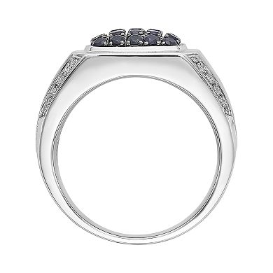 Men's Sterling Silver Black Sapphire & 1/10 ct. T.W. Diamond Ring