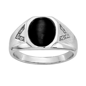 Men's Sterling Silver Onyx & Diamond Accent Cabochon Ring
