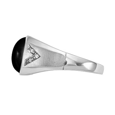 Men's Sterling Silver Onyx & Diamond Accent Cabochon Ring