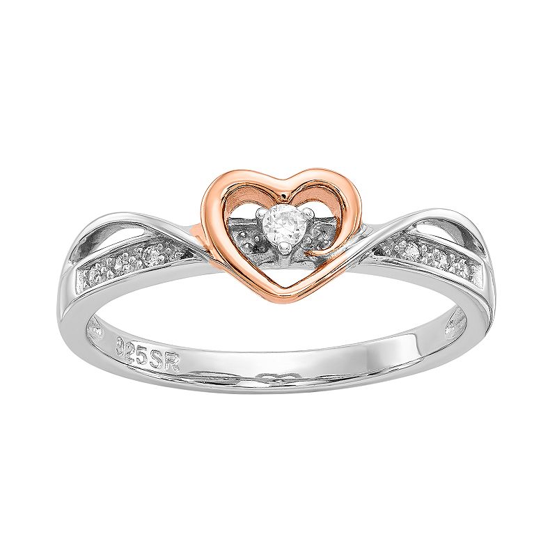 Two Tone Sterling Silver Diamond Accent Heart Promise Ring, Womens, Size: 