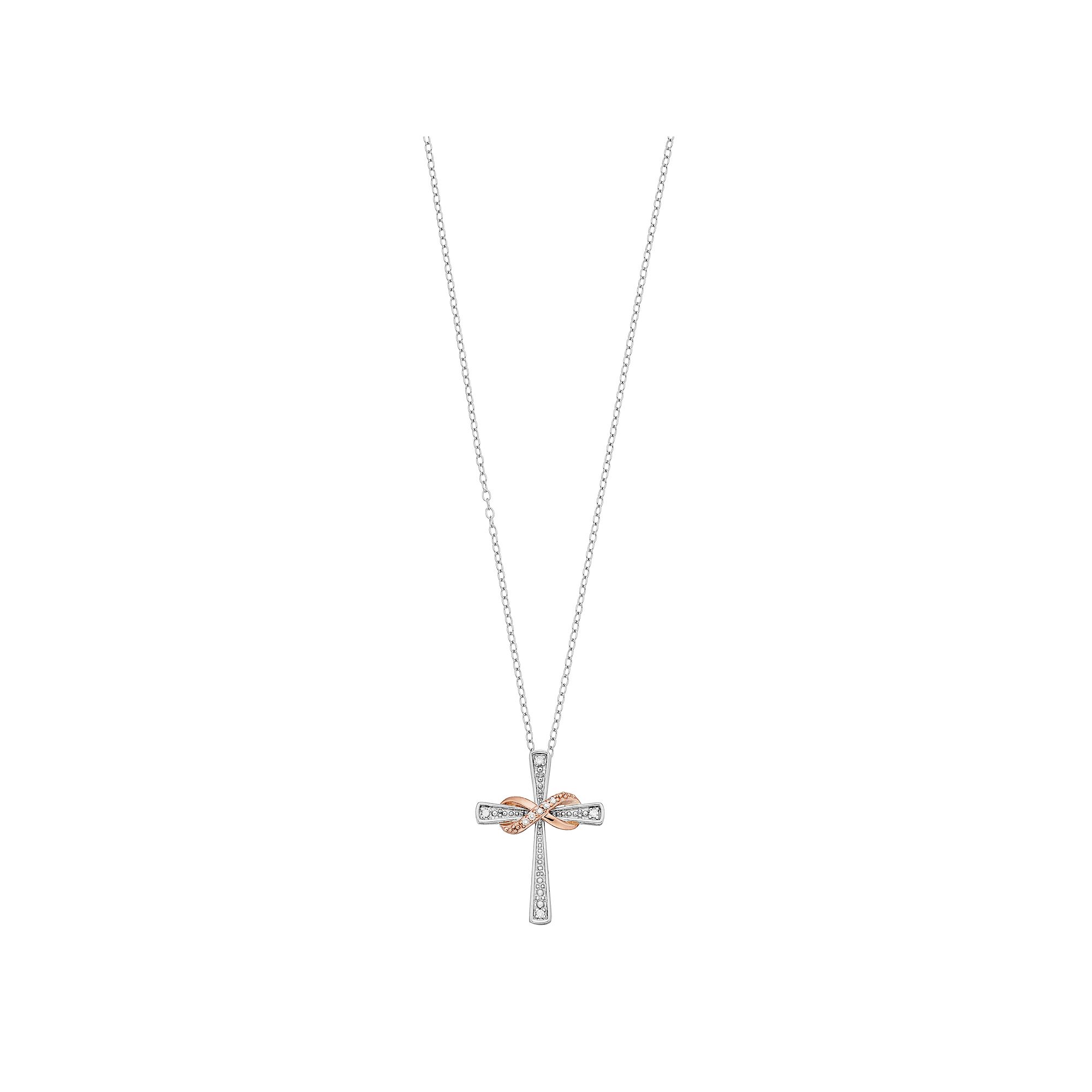 Two Tone 10k Rose Gold Over Silver Diamond Accent Infinity & Cross Pendant