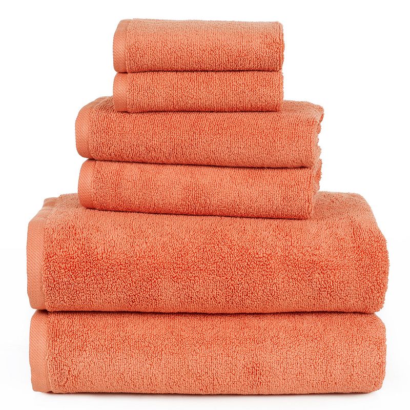 Portsmouth Home Zero Twist 6-piece Bath Towel Set, Orange, 6 Pc Set