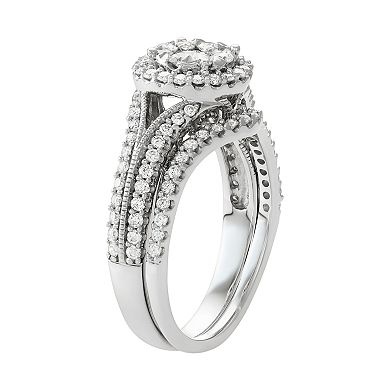 Boston Bay Diamonds 10k White Gold 1 Carat T.W. Diamond Halo Engagement Ring Set