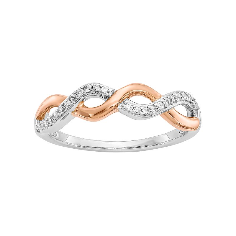 Two Tone 10k White Gold 1/8 Carat T.W. Diamond Twist Ring, Womens, Size: 7