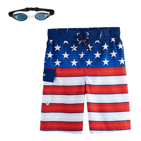 NWT M or L Zeroxposur Boys US Flag Stars & Stripes Swim Shorts Surf Trunks $30 