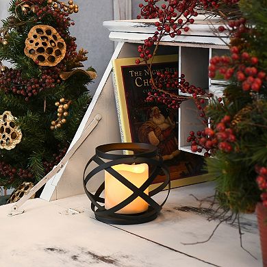 LumaBase Woven Orb Lantern & LED Candle 2-piece Set