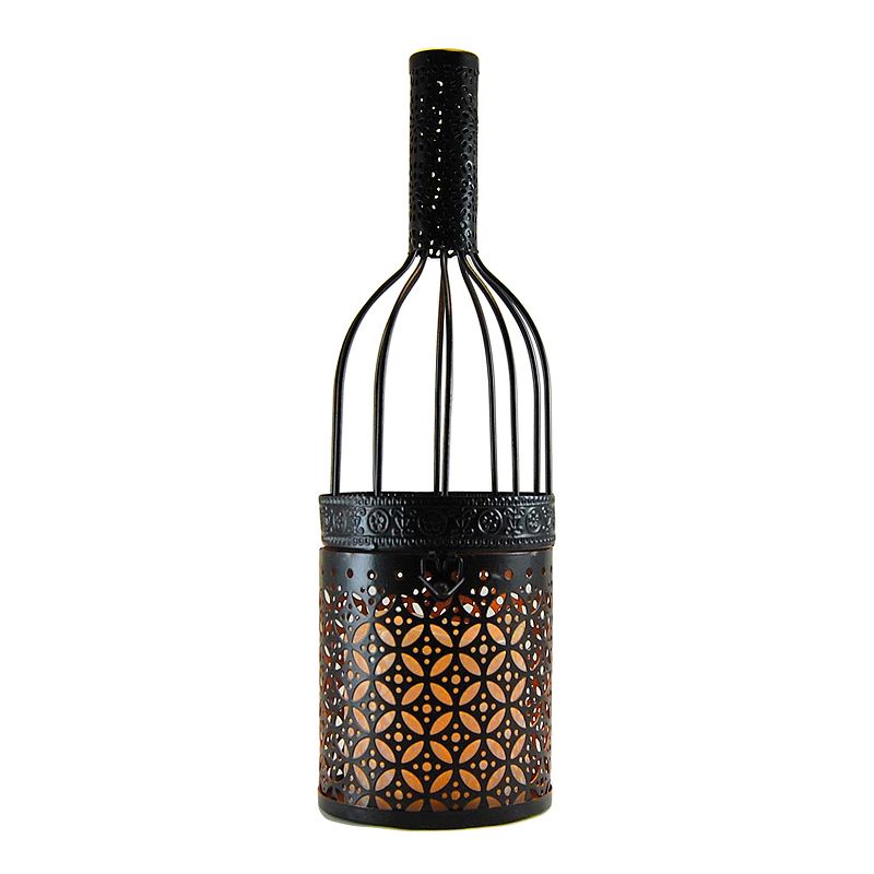 LumaBase Wine Bottle Lantern & LED Candle 2-piece Set, Black