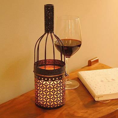 LumaBase Wine Bottle Lantern & LED Candle 2-piece Set