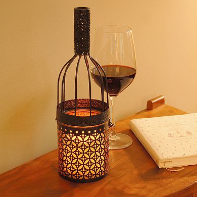 LumaBase Wine Bottle Lantern & LED Candle 2-piece Set 
