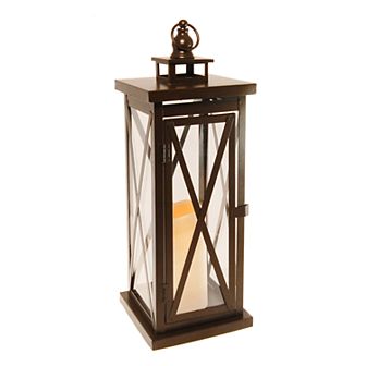 LumaBase Metal Warm Amber Lantern & LED Candle 2 pc Set