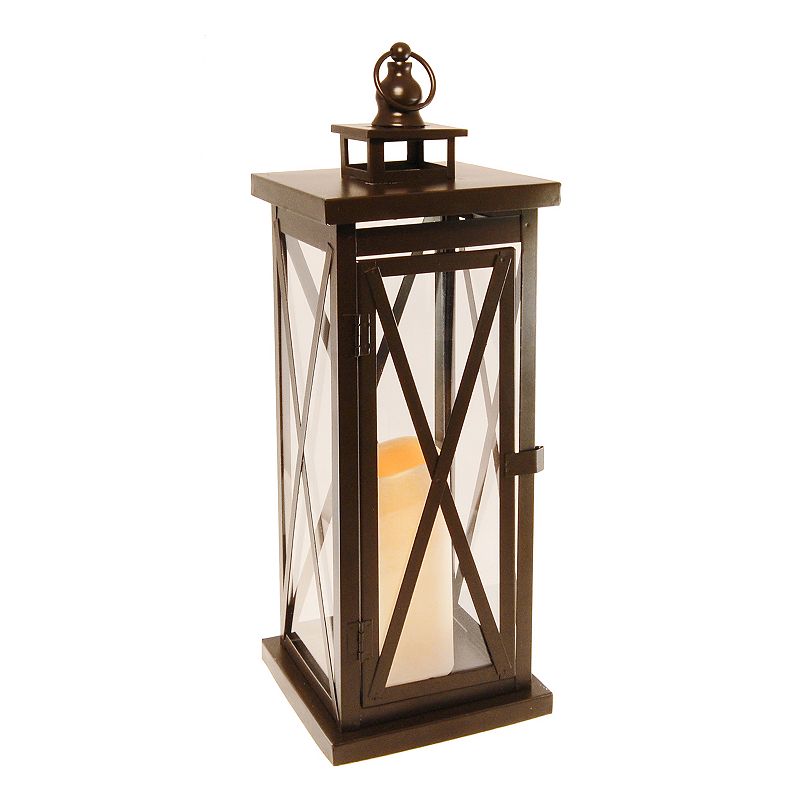 Lumabase Warm Black Criss Cross Metal Lantern with Led Candle