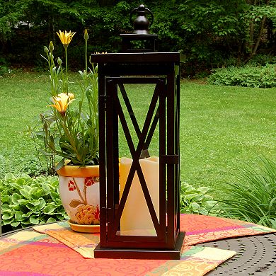 LumaBase Metal Warm Amber Lantern & LED Candle 2-piece Set