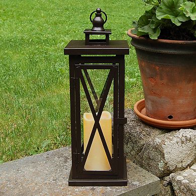 LumaBase Metal Warm Amber Lantern & LED Candle 2-piece Set