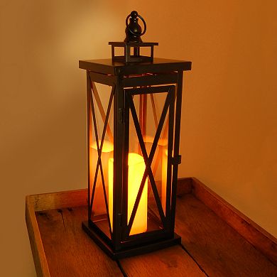 LumaBase Metal Warm Amber Lantern & LED Candle 2-piece Set