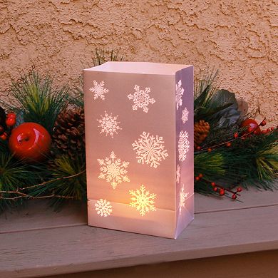 LumaBase Indoor / Outdoor Snowflake Luminaria Bag & LED Light 12-piece Set