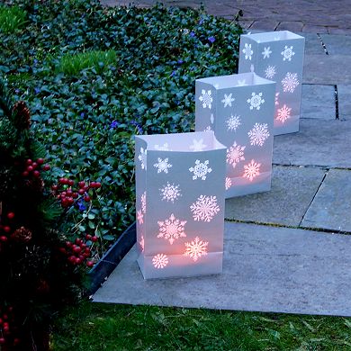 LumaBase Indoor / Outdoor Snowflake Luminaria Bag & LED Light 12-piece Set
