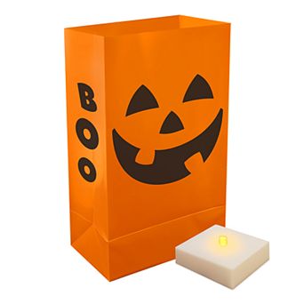 LumaBase Indoor/Outdoor Jack-O'-Lantern Halloween Luminaria Bag & LED Light 12 pc Set