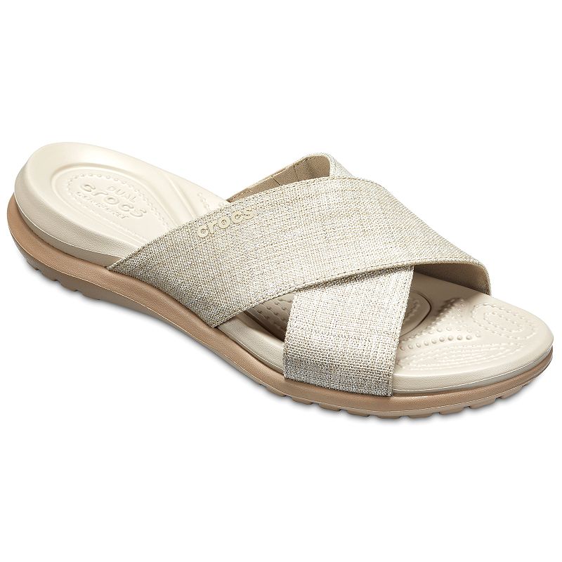 UPC 191448145689 product image for Crocs Capri Shimmer Women's Slide Sandals, Size: 7, White | upcitemdb.com