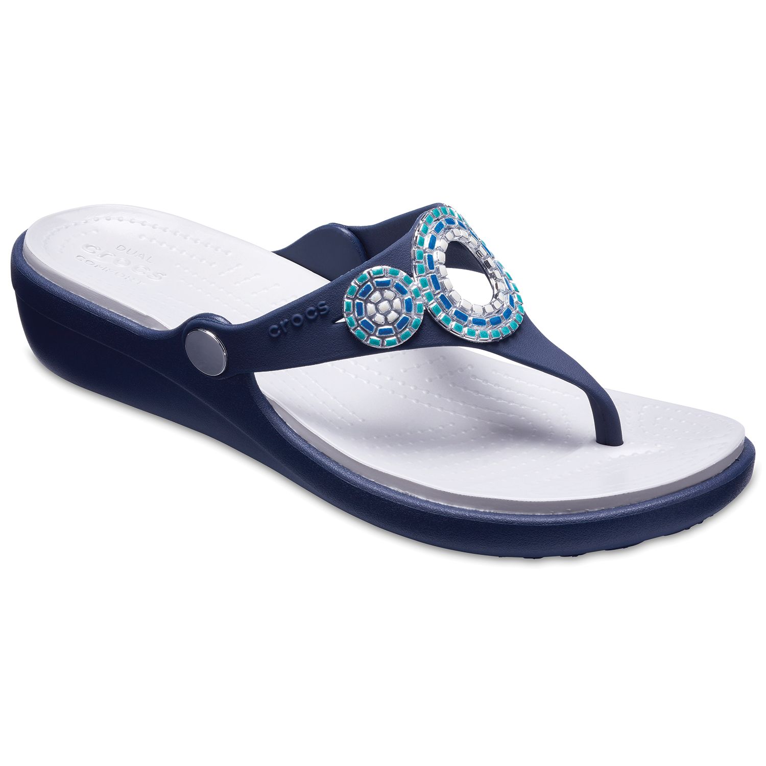 crocs sanrah embellished wedge flip