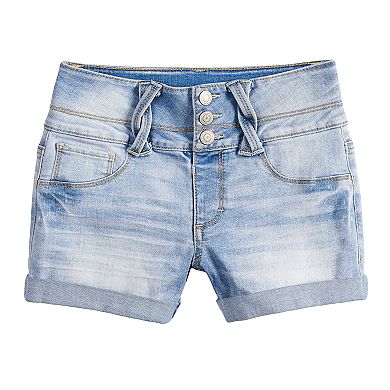 Girls 7-16 & Plus Size SO® Rolled Cuff Braided Belt Loop Shortie Jean Shorts