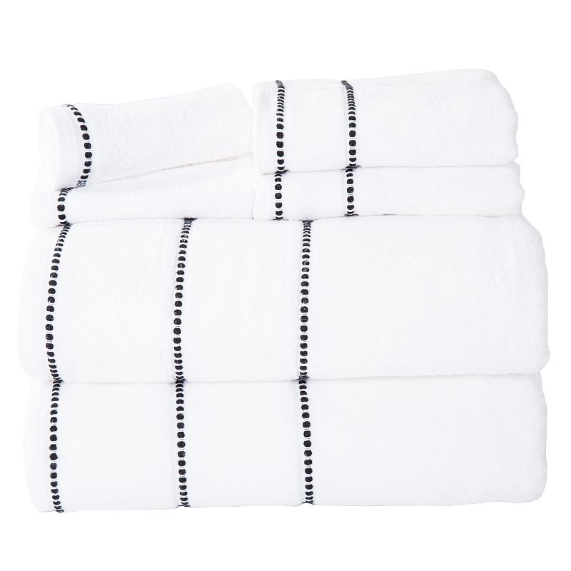 Trademark Global 67-0024-W Luxury Cotton Towel Set- Quick Dry Zero Twist & Soft Set  White & Black - 6 Piece