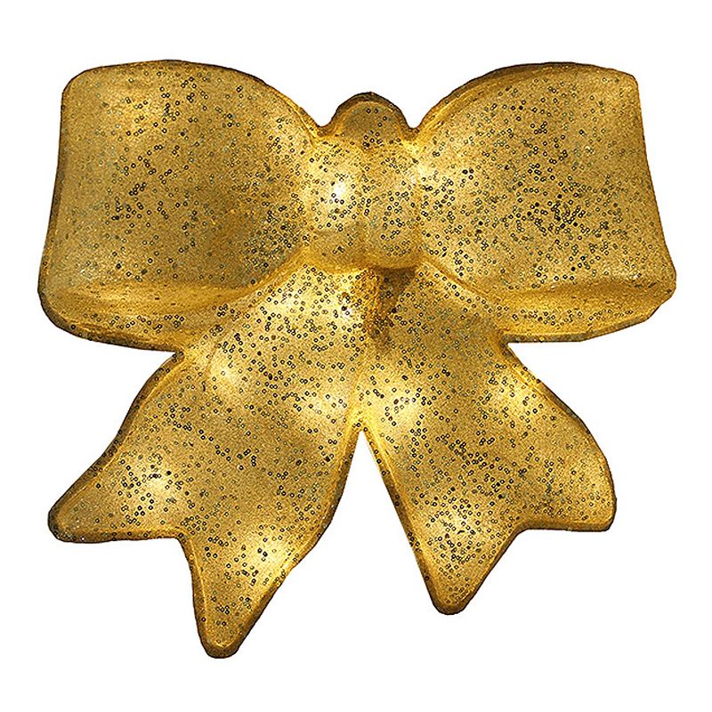 15.5-in. Pre-Lit Glittery Bow Christmas Decor, Gold