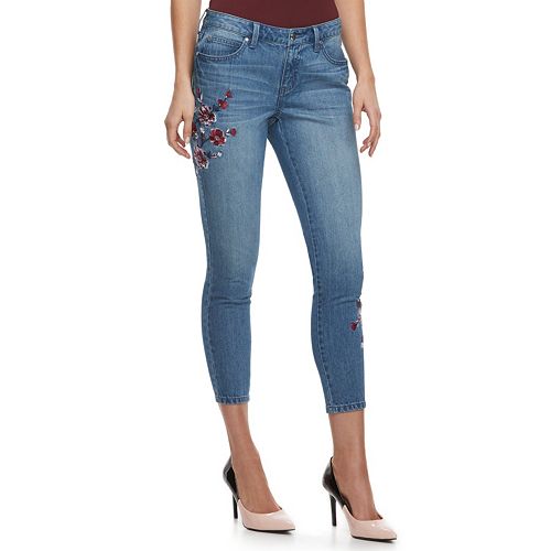 Women's Jennifer Lopez Embroidered Midrise Skinny Ankle Jeans