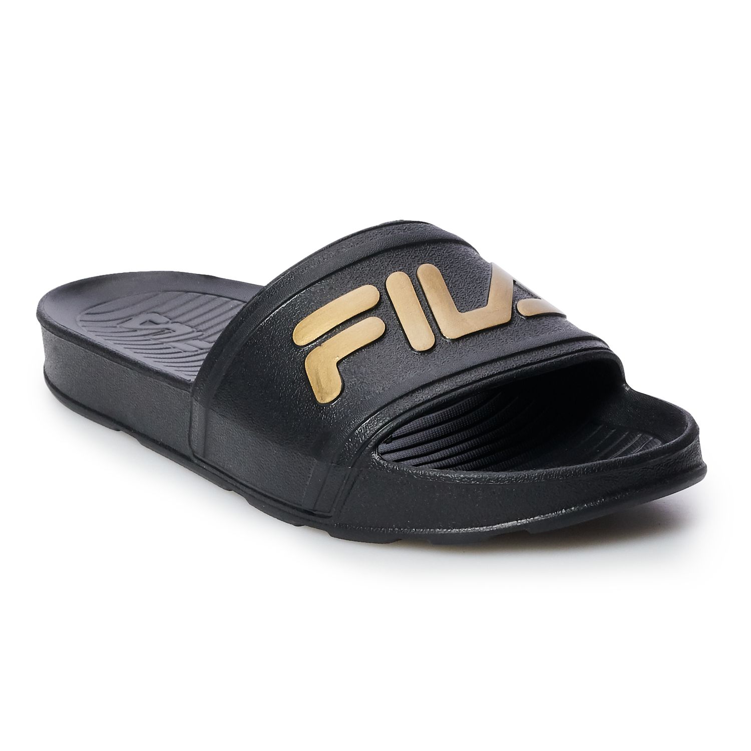 fila sandals black and gold