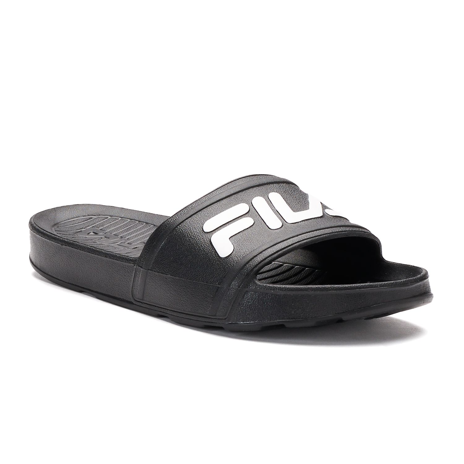 white and gold fila slides