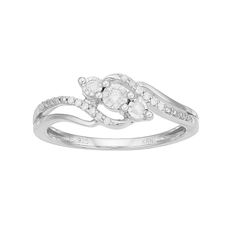 Sterling Silver 1/10 Carat T.W. Diamond 3-Stone Swirl Ring, Womens, Size: 