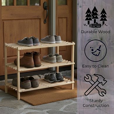 Portsmouth Home Wood 3-Tier Space Saver Shoe Rack