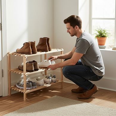 Portsmouth Home Wood 3-Tier Space Saver Shoe Rack