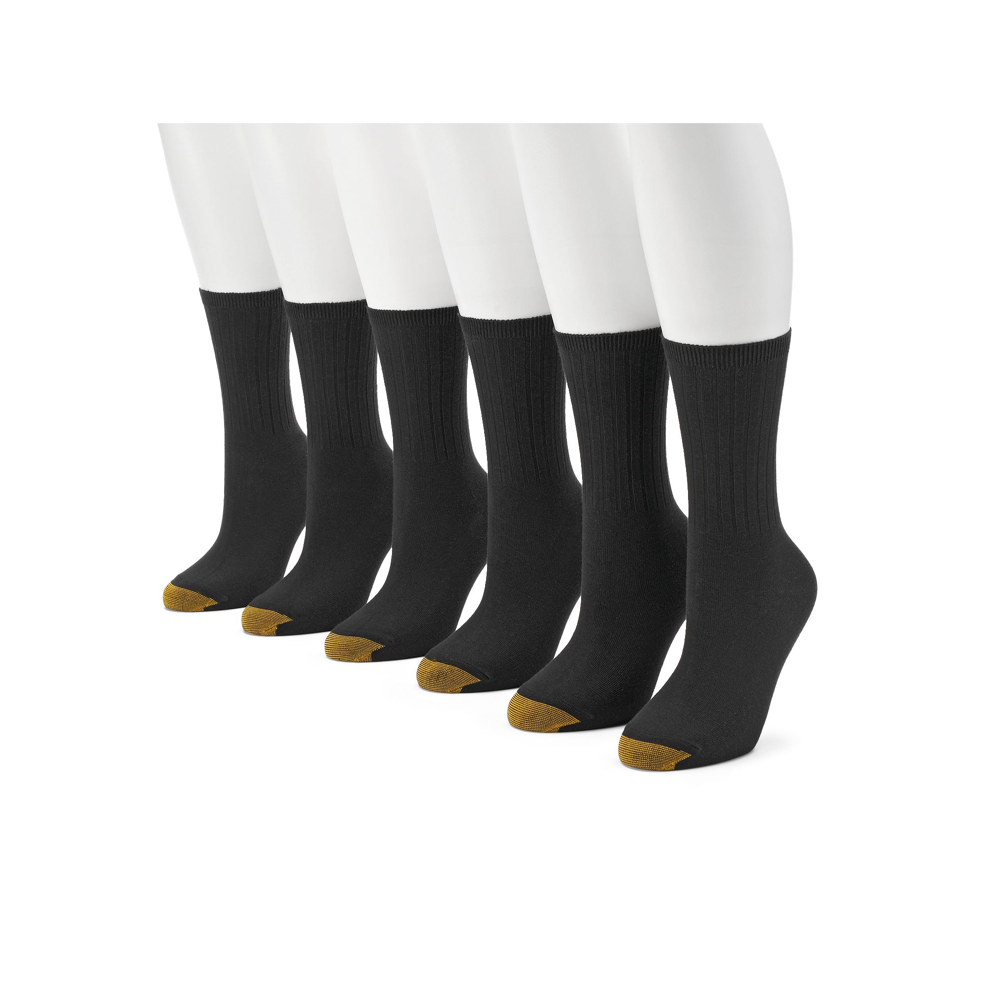 Womens GOLDTOE ® 6-pack Ribbed Crew Socks, Size: 9-11, Black