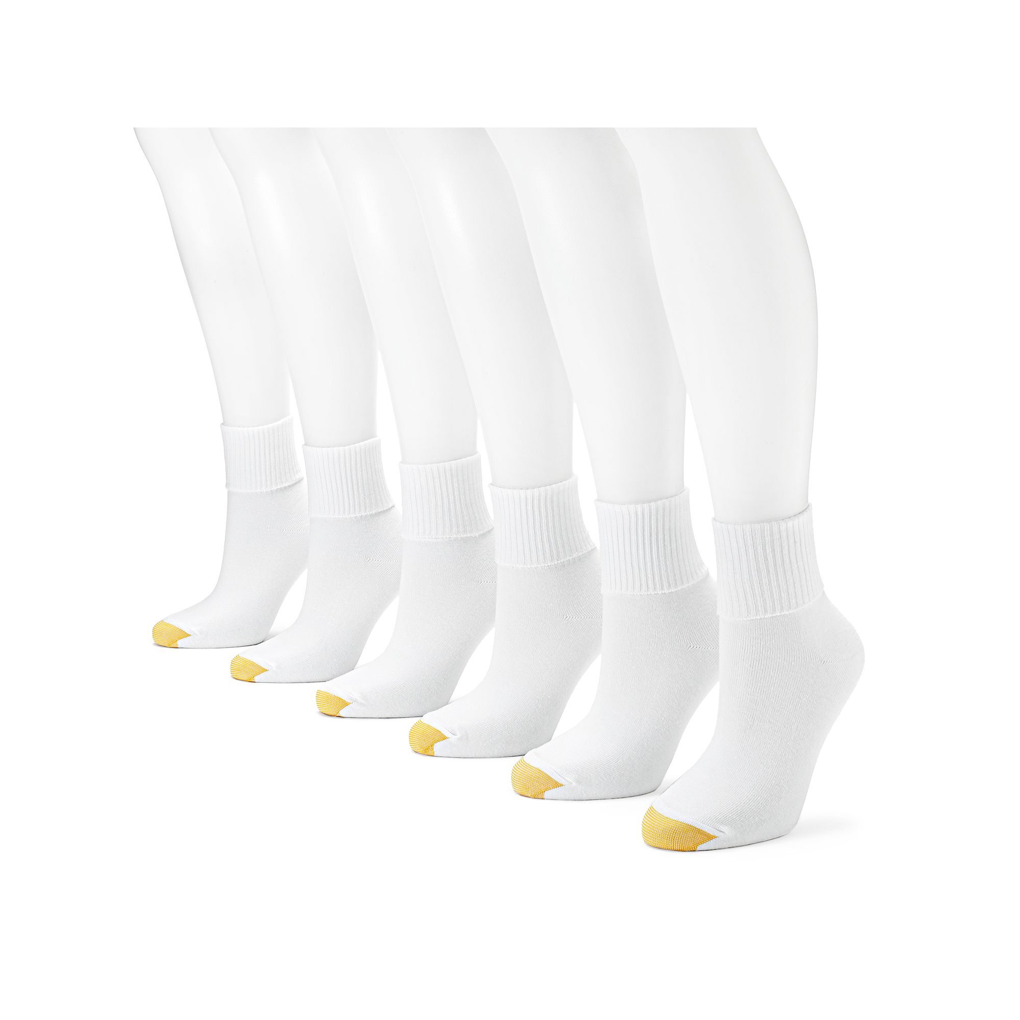 Womens GOLDTOE® 6-pack Turn-Cuff Socks, Size: 9-11, White