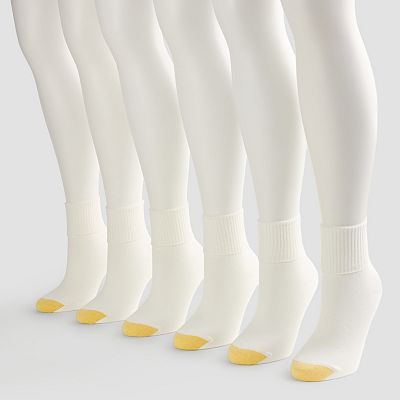 Gold Toe Women's Solid Turn Cuff Socks, White, 9-11 - 6 pairs