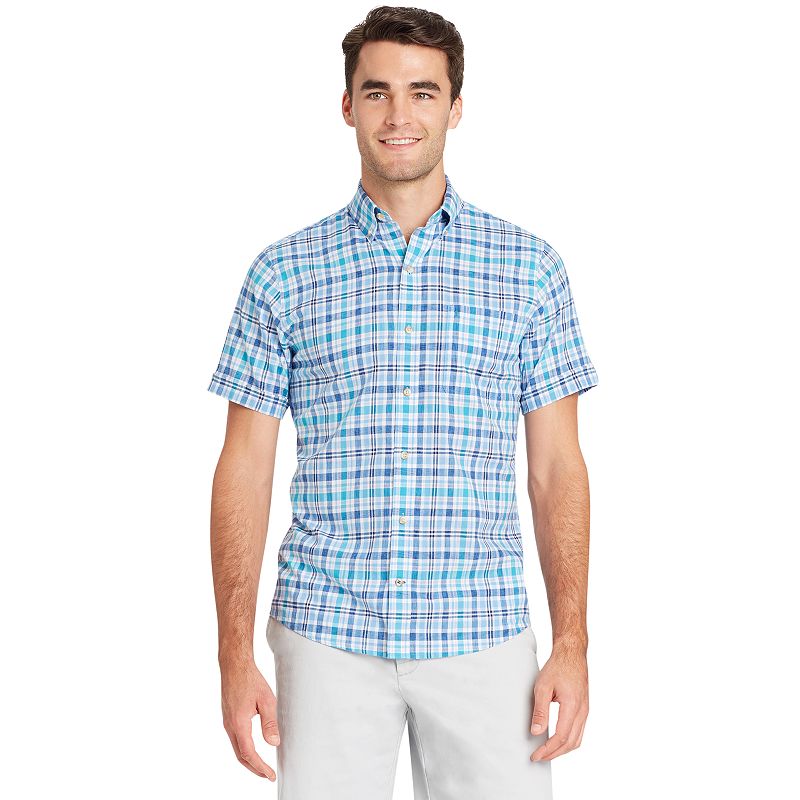 UPC 676108540894 product image for Men's IZOD Classic-Fit Essential Plaid Chambray Woven Button-Down Shirt, Size: L | upcitemdb.com