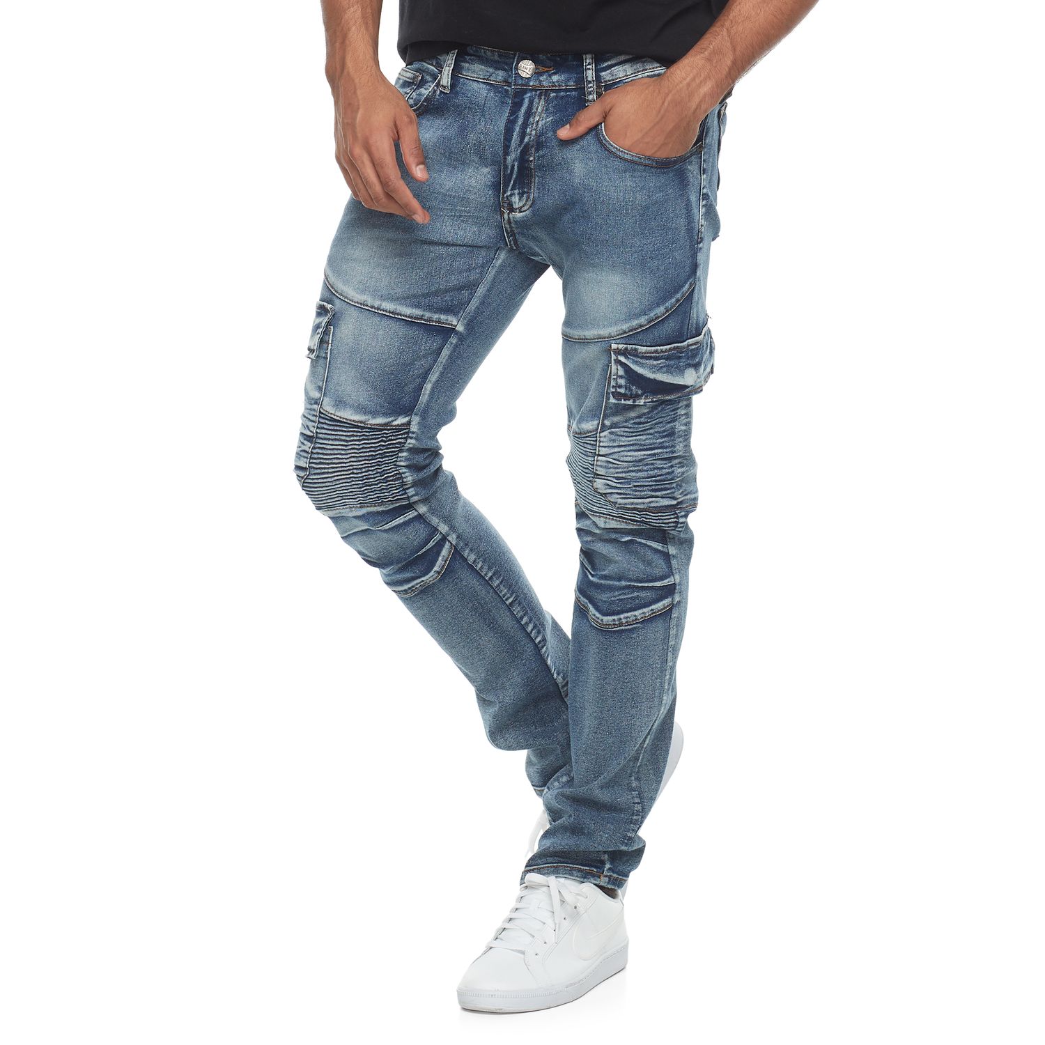 slim tapered moto jeans