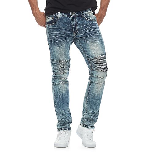 Men's RawX Slim-Fit Moto Faded Stretch Jeans