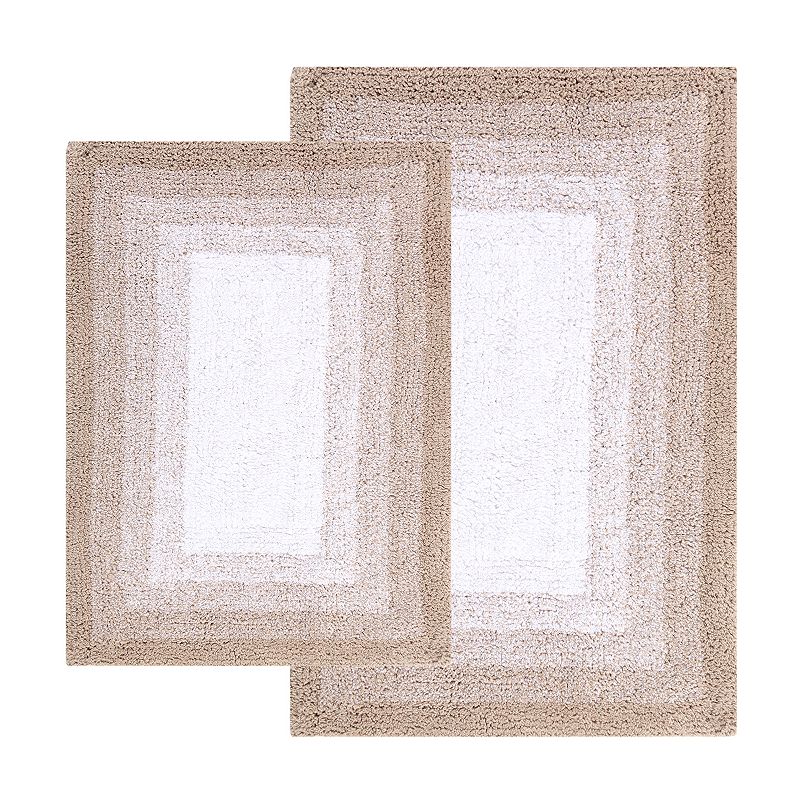 2pc Whitney Ombre Reversible Bath Rug Set Beige - Chesapeake: Cotton Tufted, Machine Washable, No Backing