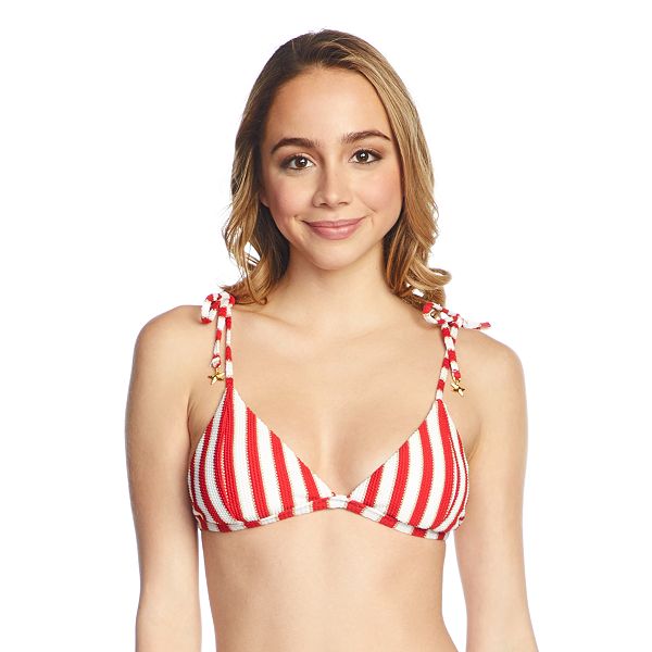 Red and white striped triangle bikini top on sale