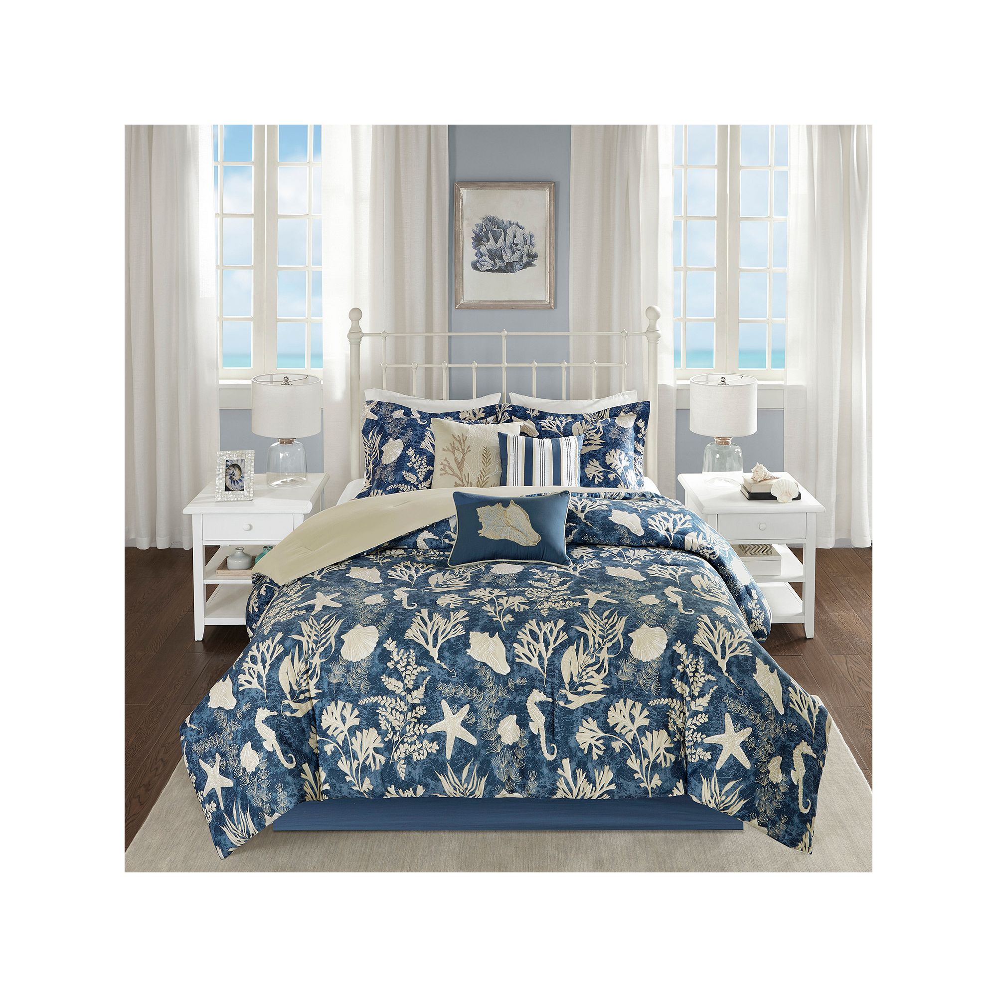 Madison Park Chatham 7-piece Coastal Comforter Set with Throw Pillows, Blue
