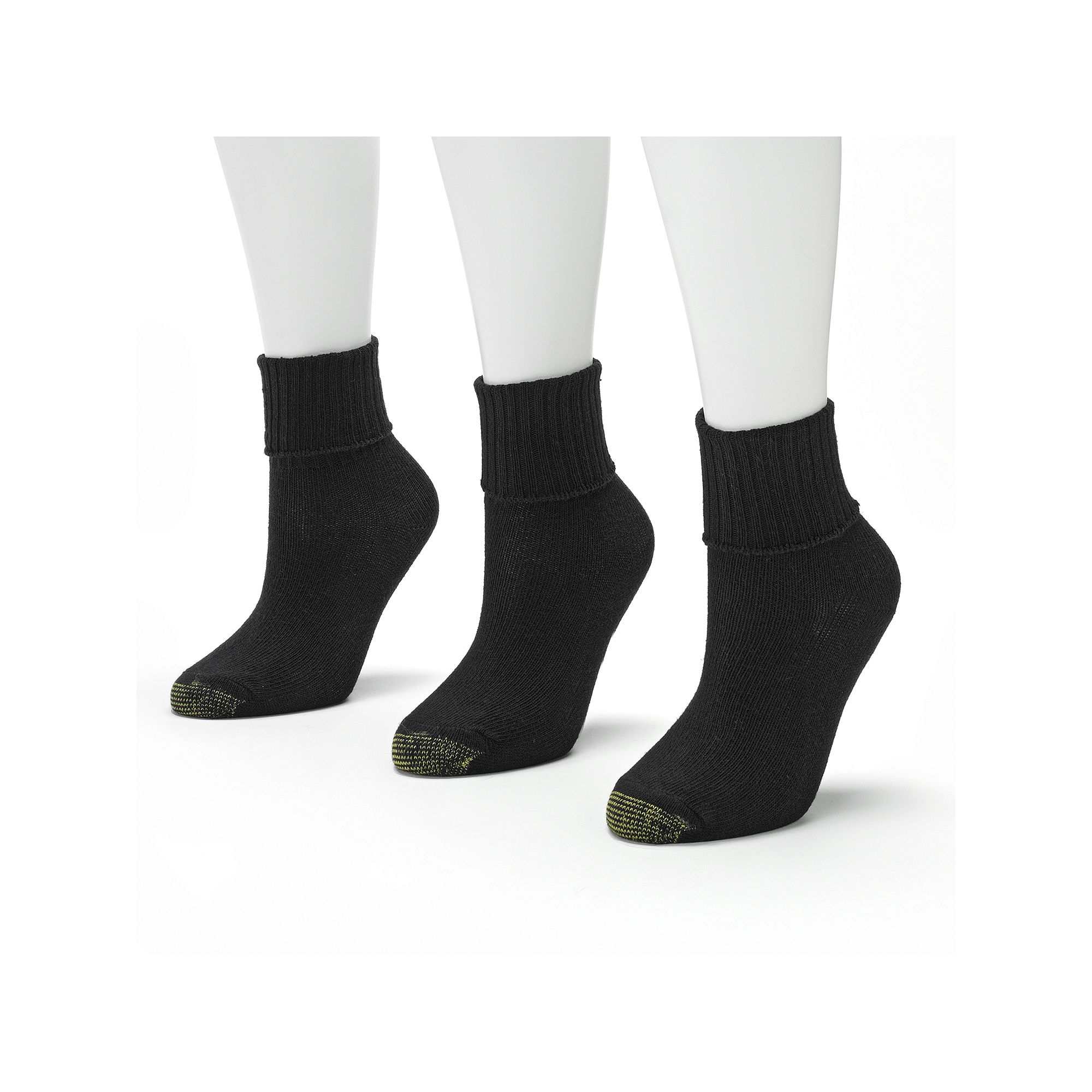 Womens GOLDTOE® 3-pack Bermuda Turn Cuff Socks, Size: 9-11, Black