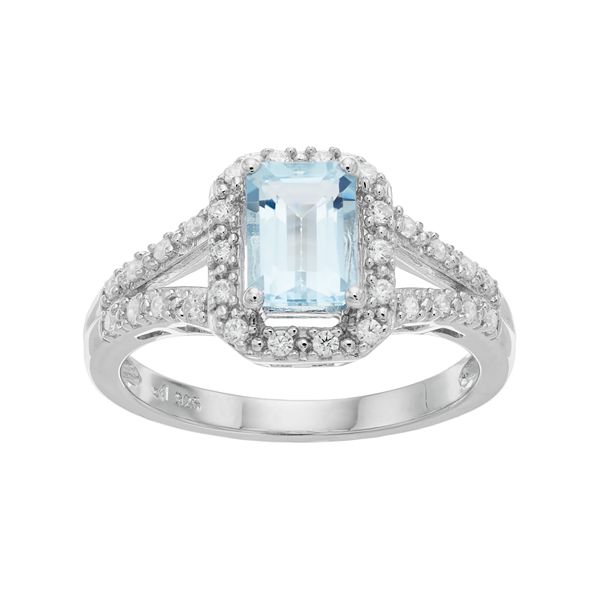 Sterling Silver Aquamarine & Cubic Zirconia Halo Ring